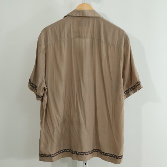 Abercrombie & Fitch Men’s Short Sleeve Button Shirt L Taupe Brown Retro Trim - Picture 2 of 8